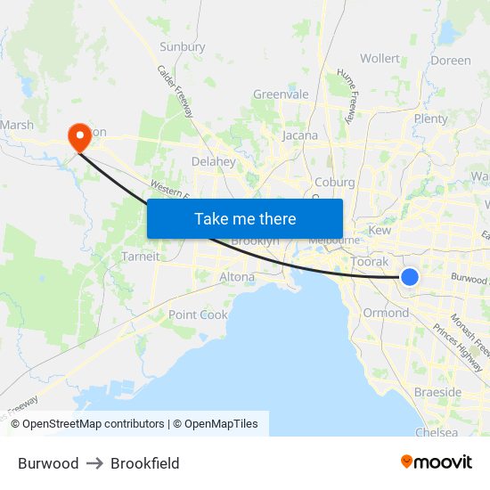 Burwood to Brookfield map