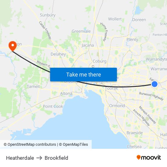 Heatherdale to Brookfield map