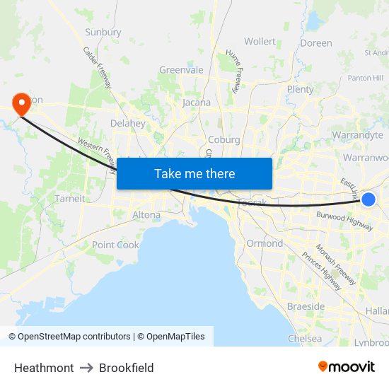 Heathmont to Brookfield map