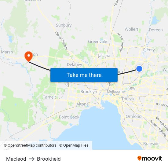 Macleod to Brookfield map