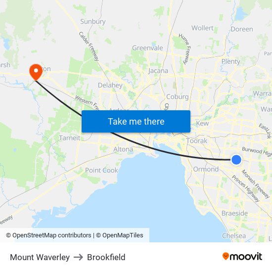 Mount Waverley to Brookfield map