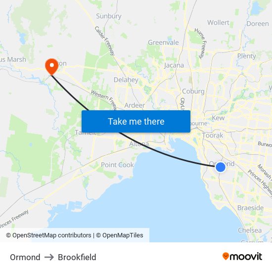 Ormond to Brookfield map