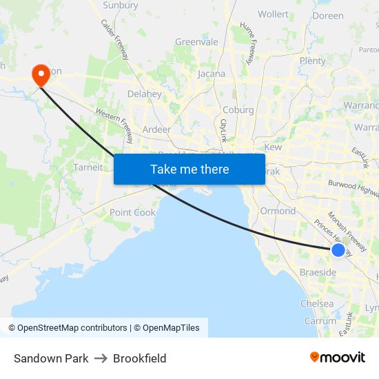 Sandown Park to Brookfield map