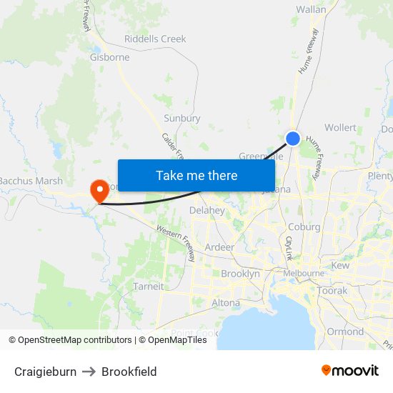 Craigieburn to Brookfield map