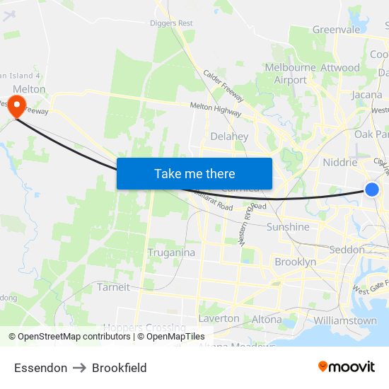 Essendon to Brookfield map