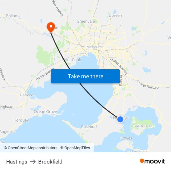 Hastings to Brookfield map