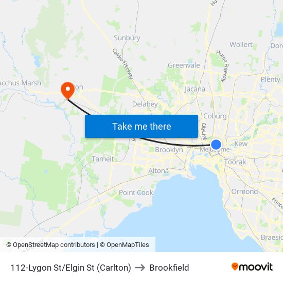 112-Lygon St/Elgin St (Carlton) to Brookfield map