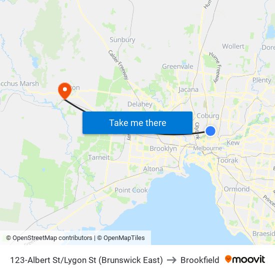 123-Albert St/Lygon St (Brunswick East) to Brookfield map