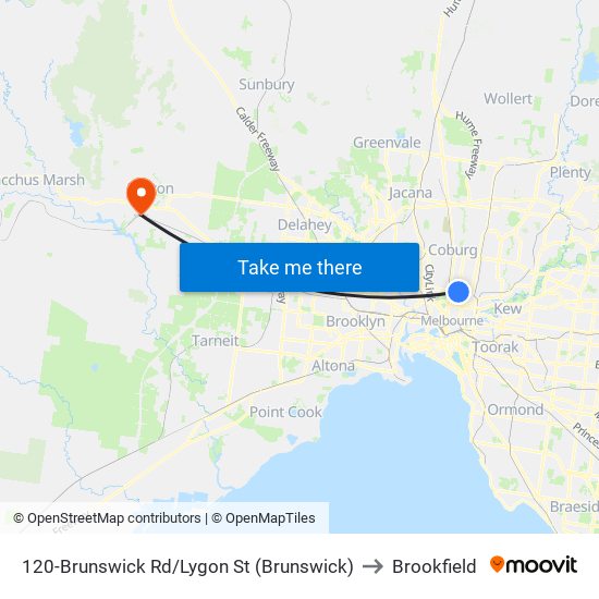 120-Brunswick Rd/Lygon St (Brunswick) to Brookfield map