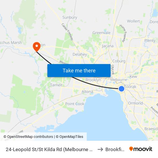 24-Leopold St/St Kilda Rd (Melbourne City) to Brookfield map