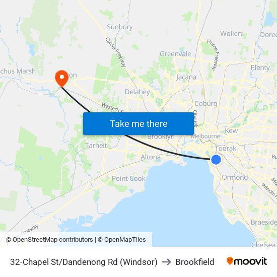 32-Chapel St/Dandenong Rd (Windsor) to Brookfield map