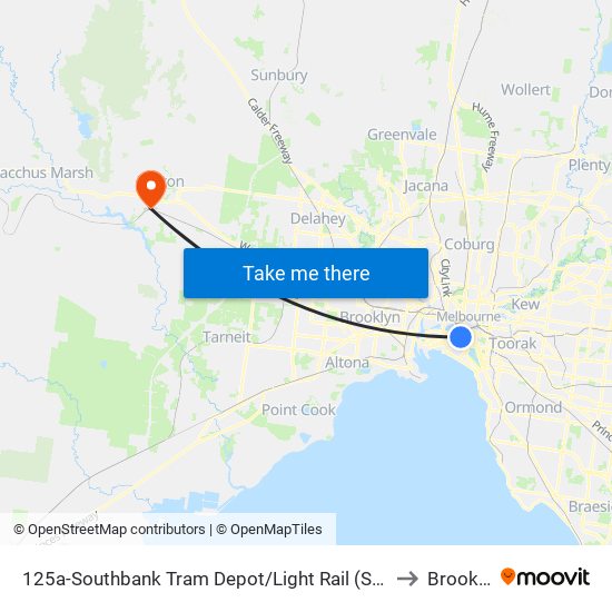 125a-Southbank Tram Depot/Light Rail (South Melbourne) to Brookfield map
