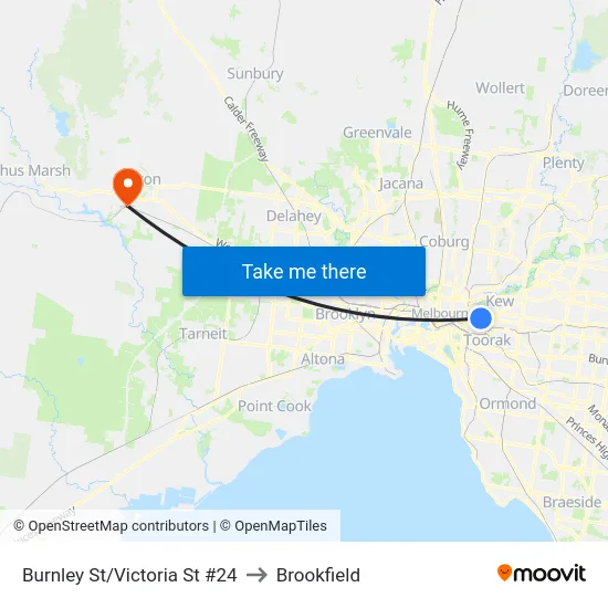 Burnley St/Victoria St #24 to Brookfield map