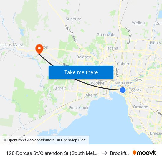 128-Dorcas St/Clarendon St (South Melbourne) to Brookfield map