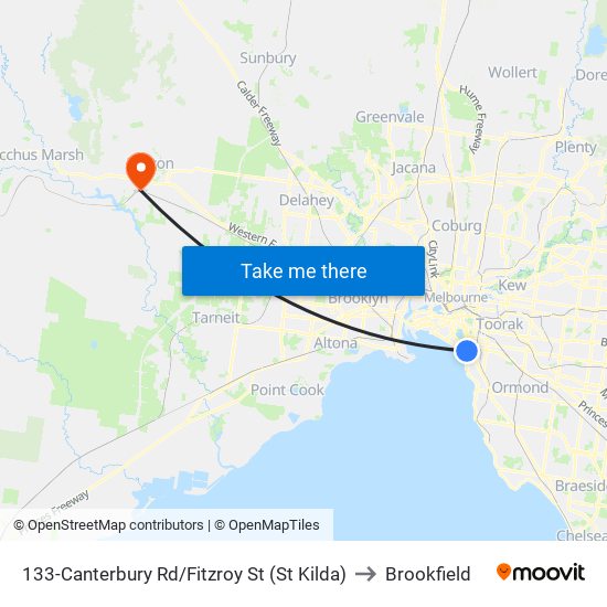 133-Canterbury Rd/Fitzroy St (St Kilda) to Brookfield map