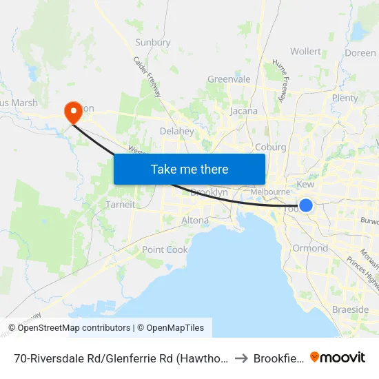 Riversdale Rd/Glenferrie Rd #70 to Brookfield map