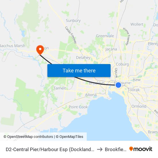 D2-Central Pier/Harbour Esp (Docklands) to Brookfield map