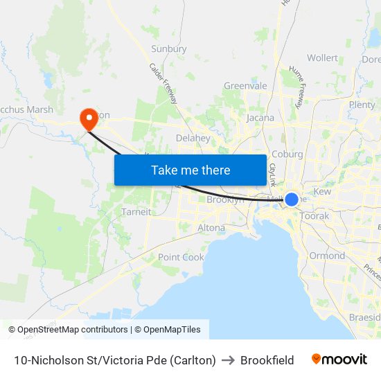 10-Nicholson St/Victoria Pde (Carlton) to Brookfield map