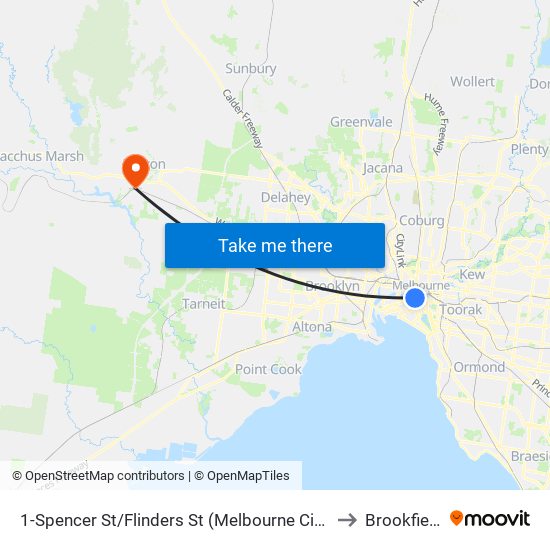 1-Spencer St/Flinders St (Melbourne City) to Brookfield map