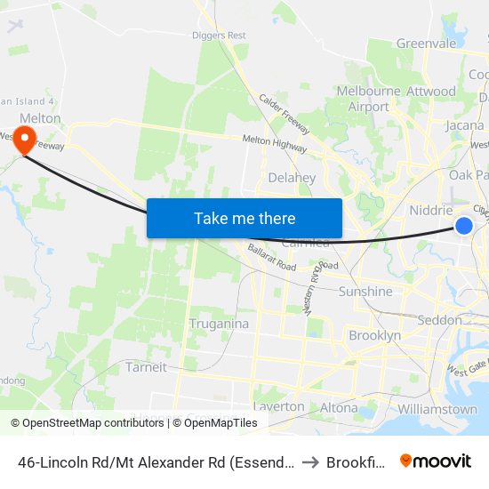 46-Lincoln Rd/Mt Alexander Rd (Essendon) to Brookfield map