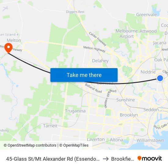 45-Glass St/Mt Alexander Rd (Essendon) to Brookfield map