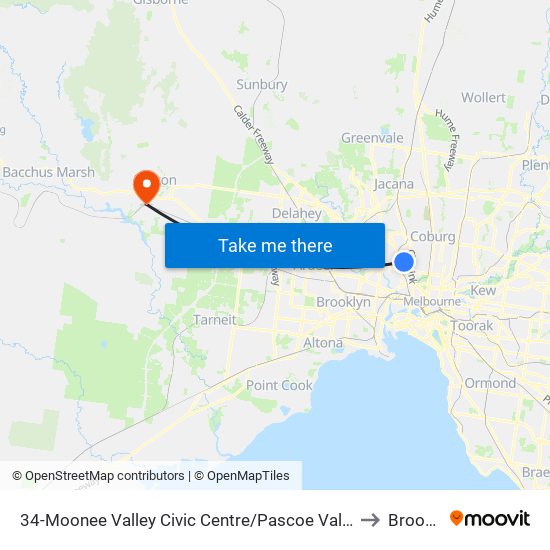 34-Moonee Valley Civic Centre/Pascoe Vale Rd (Moonee Ponds) to Brookfield map
