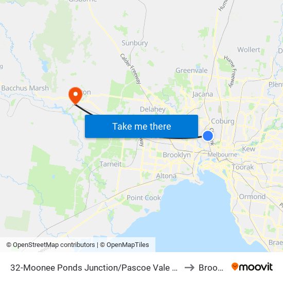 32-Moonee Ponds Junction/Pascoe Vale Rd (Moonee Ponds) to Brookfield map