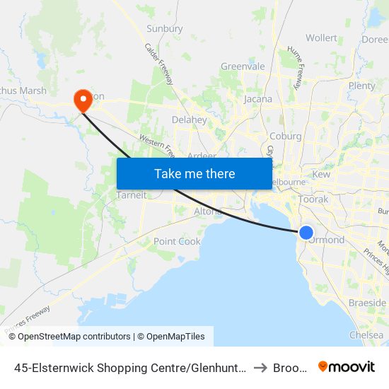 45-Elsternwick Shopping Centre/Glenhuntly Rd (Elsternwick) to Brookfield map