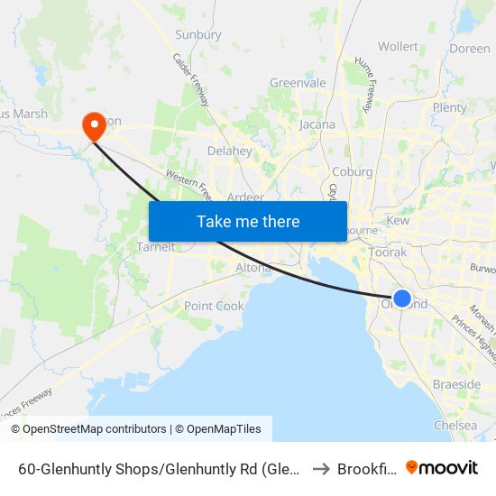 60-Glenhuntly Shops/Glenhuntly Rd (Glen Huntly) to Brookfield map