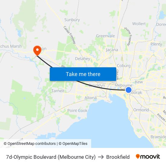7d-Olympic Boulevard (Melbourne City) to Brookfield map