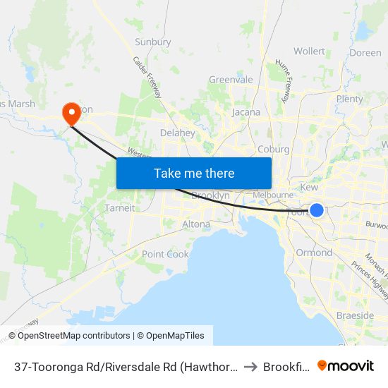 37-Tooronga Rd/Riversdale Rd (Hawthorn East) to Brookfield map