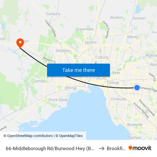 66-Middleborough Rd/Burwood Hwy (Burwood) to Brookfield map