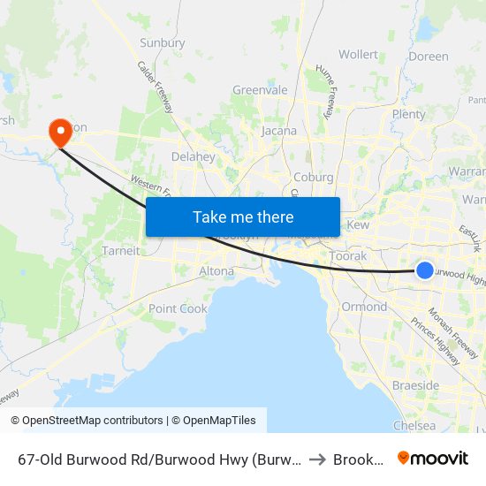 67-Old Burwood Rd/Burwood Hwy (Burwood East) to Brookfield map