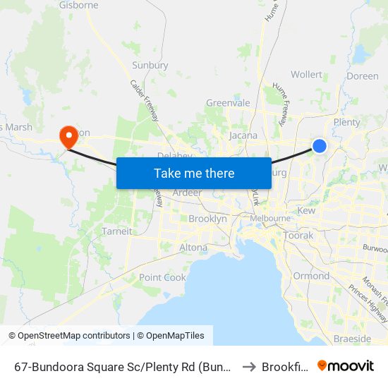 67-Bundoora Square Sc/Plenty Rd (Bundoora) to Brookfield map