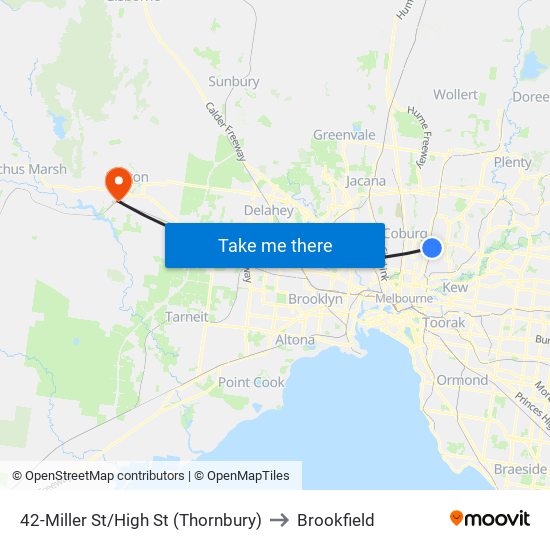 42-Miller St/High St (Thornbury) to Brookfield map