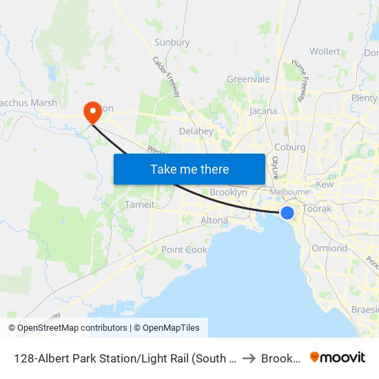 128-Albert Park Station/Light Rail (South Melbourne) to Brookfield map