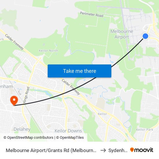 Melbourne Airport/Grants Rd (Melbourne Airport) to Sydenham map