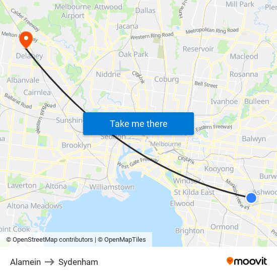 Alamein to Sydenham map