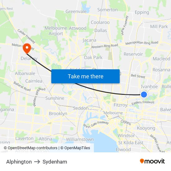 Alphington to Sydenham map