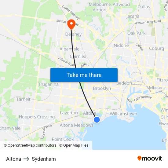 Altona to Sydenham map