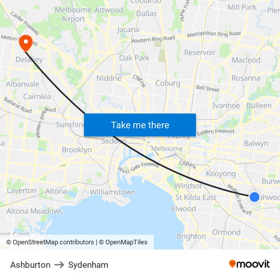 Ashburton to Sydenham map