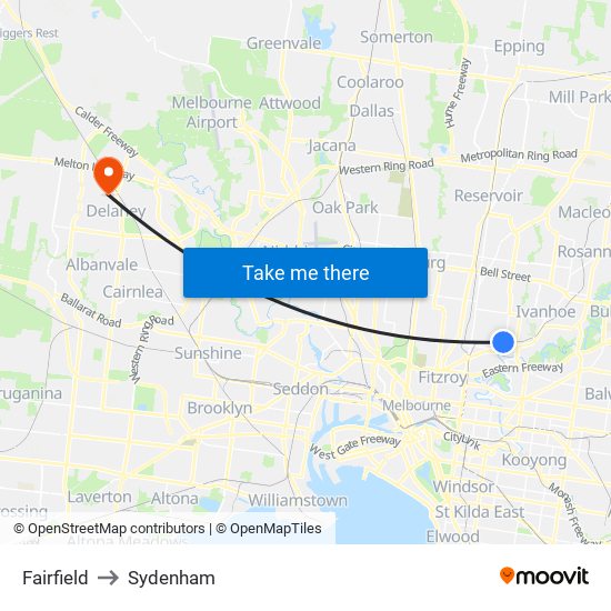 Fairfield to Sydenham map