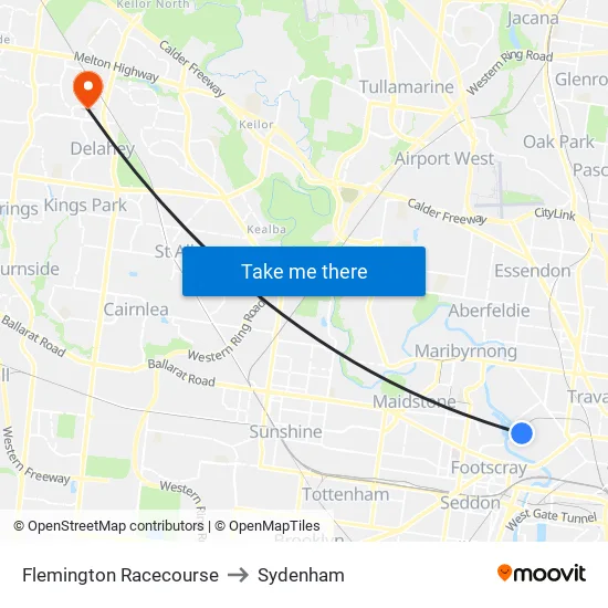 Flemington Racecourse to Sydenham map