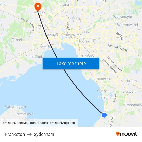 Frankston to Sydenham map