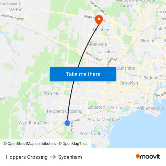 Hoppers Crossing to Sydenham map