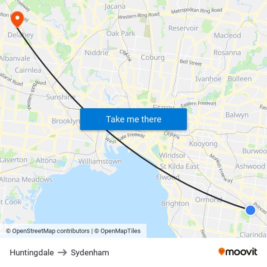 Huntingdale to Sydenham map