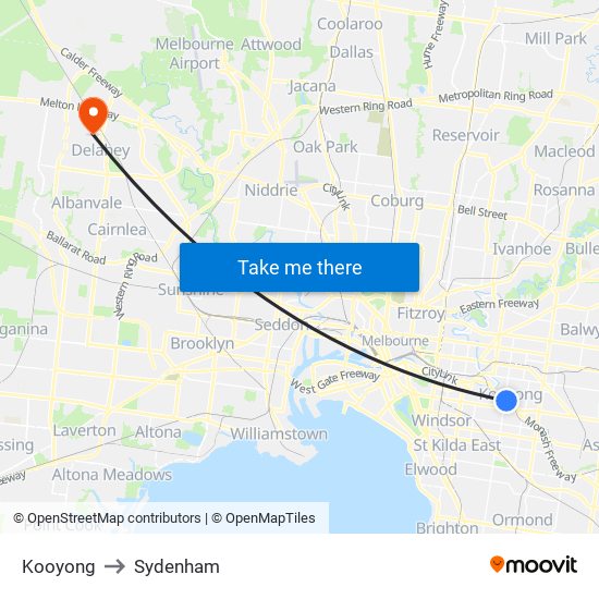 Kooyong to Sydenham map