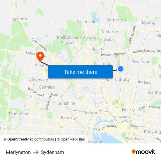 Merlynston to Sydenham map