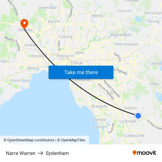 Narre Warren to Sydenham map