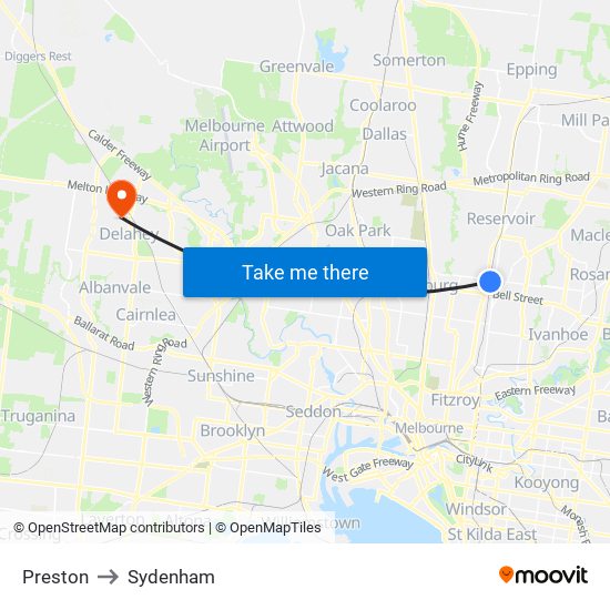 Preston to Sydenham map